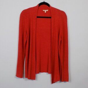 Eileen Fisher Cardigan Sweater Size Large 100% Linen Open Front Coral